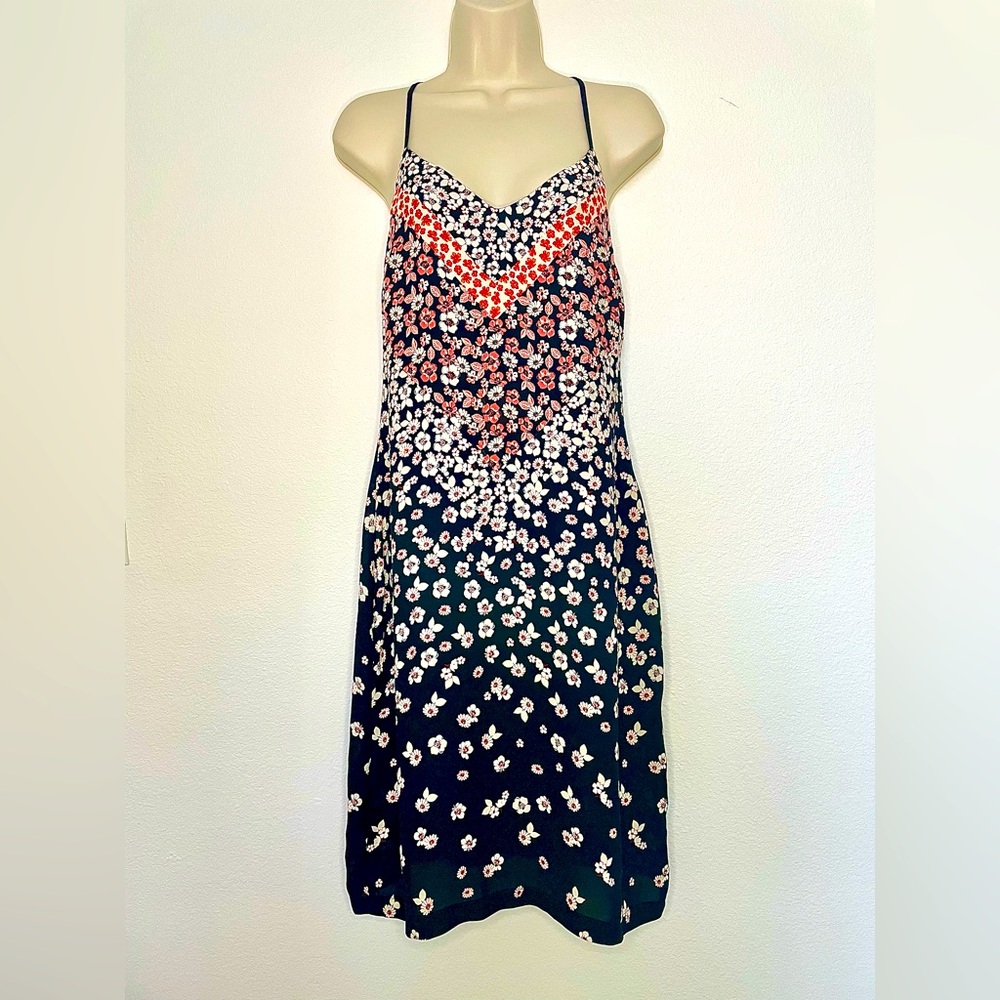 New Look Floral Spaghetti Strap Slip Dress Black Coral Multicolored Sz 10